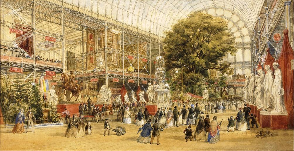 Het interieur van het Crystal Palace in Londen tijdens de Wereldtentoonstelling van 1851.