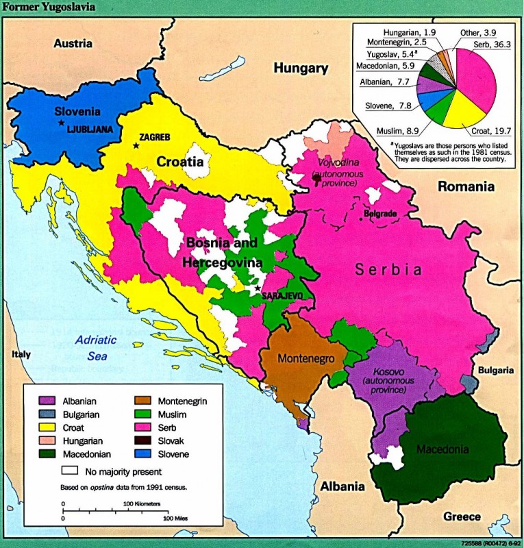 Etnische kaart van Yoegoslavië.
