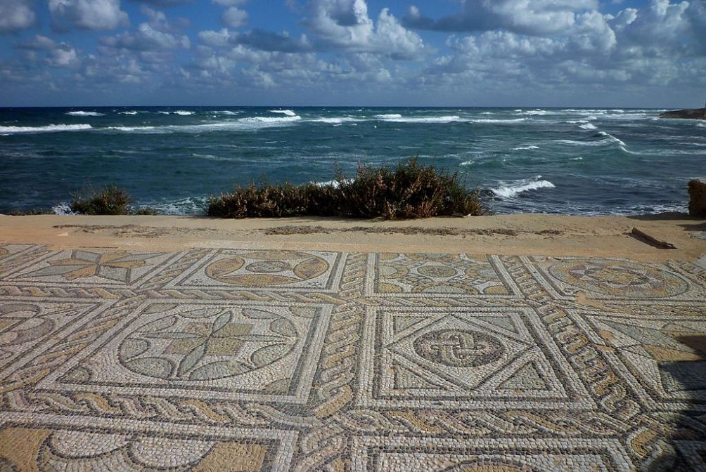 Romeinse mozaïeken in Sabratha; een van de Romeinse steden in Libië. (foto: Wikimedia)