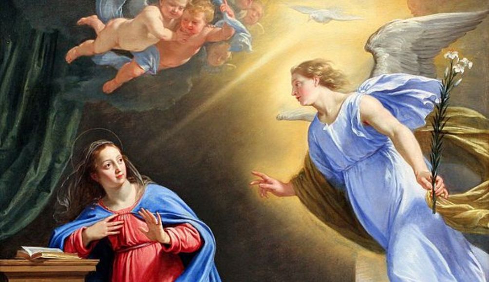 De aartsengel Gabriël bezoekt Maria om de geboorte van Jezus aan te kondigen.