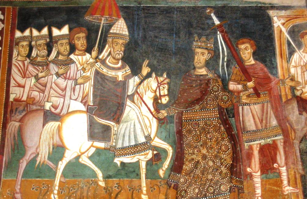 De laatste voorstelling op de fresco. Constantijn leidt het paard van paus Sylvester de stad in. (Foto: Wikimedia)