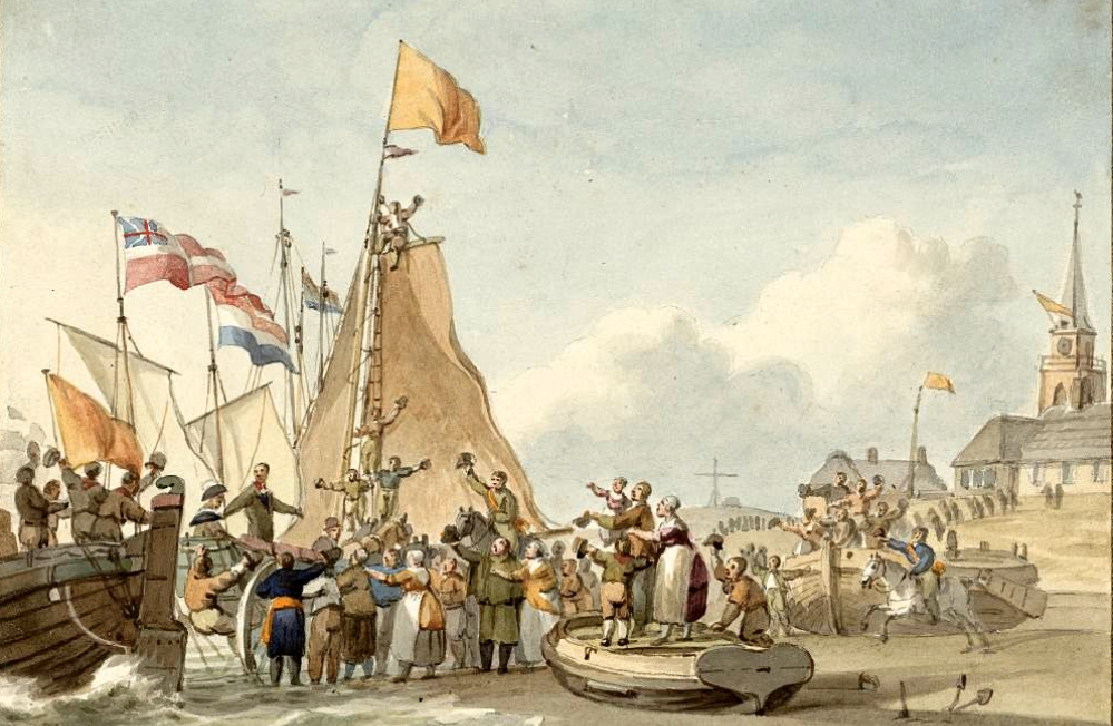 De aankomst van Willem Frederik op Scheveningen. (foto: Wikimedia)