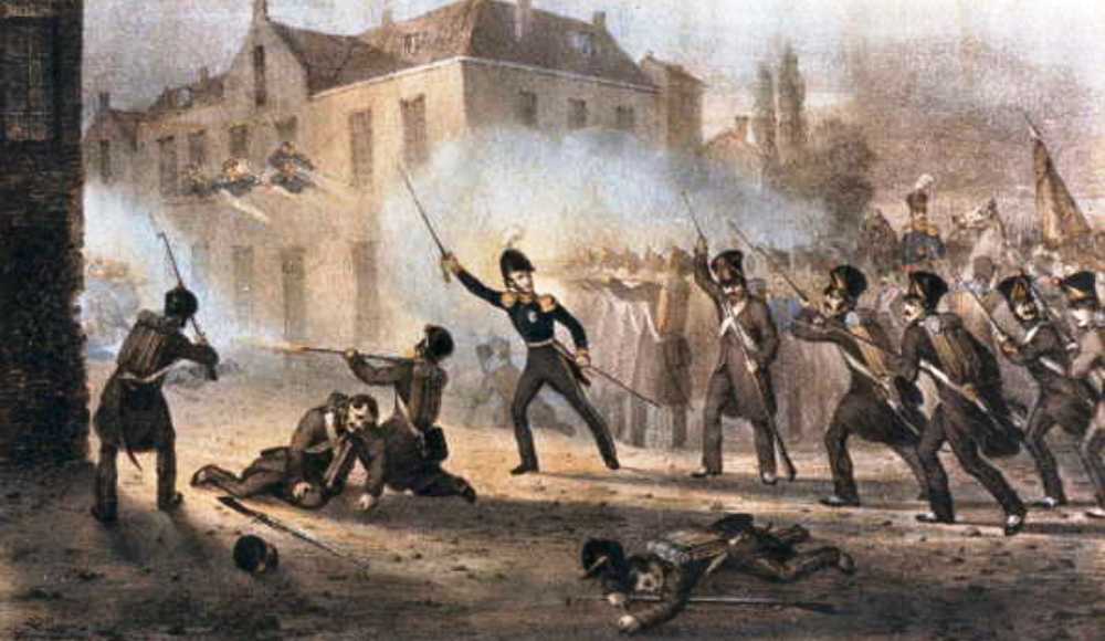 De Prins van Oranje voert het Nederlandse leger aan in de Slag bij Ravels op 3 augustus 1831. Litho 1831, Collectie Regionaal Archief Tilburg. (foto: Wikimedia)