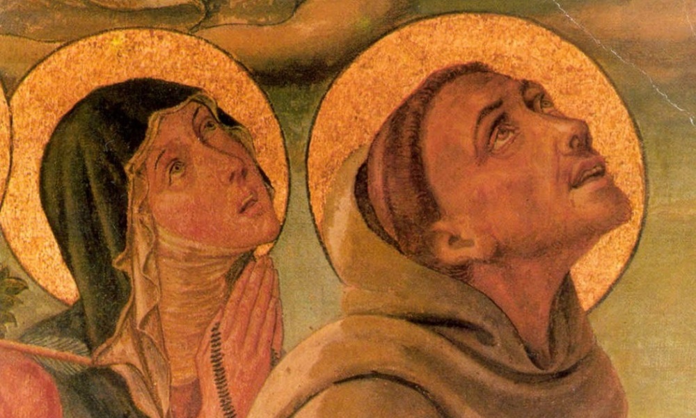 Franciscus van Assisi met de heilige Clara van Assisi (1193/1194 1253), die de orde der Clarissen stichtte.