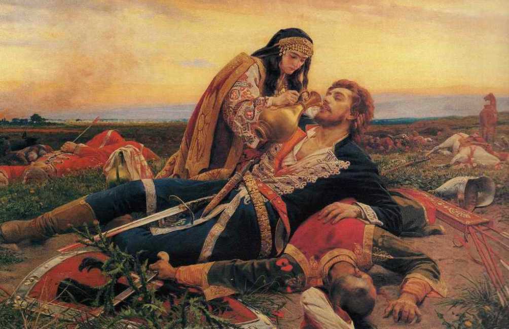 Een afbeelding van de slag bij Černomen uit "De maagd van Kosovo", een gedicht uit de Kosovo cyclus. Deze epische gedichten verhalen over de periode vlak voor, tijdens en vlak na de slag om Kosovo. (foto: Wikimedia)