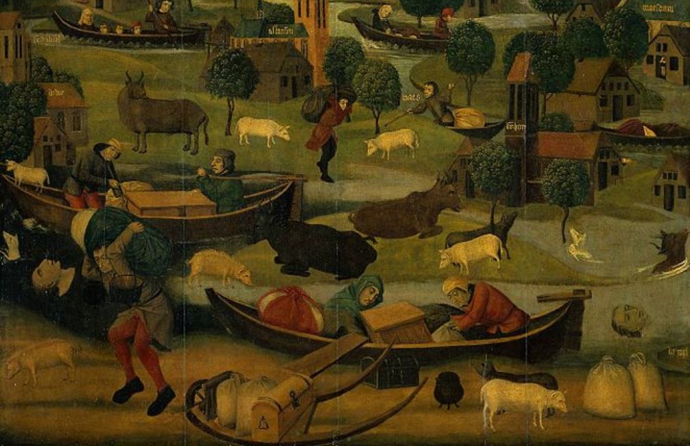 Foto: detail van een altaarstuk over de Sint Elisabethsvloed